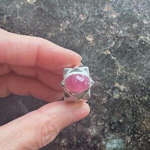 Geometric watermelon tourmaline, sterling silver 925 wide band, 6.5, weight 9.96